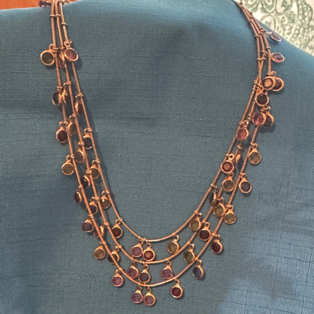 Anne Klein 3 strands crystal layers silver tone necklace